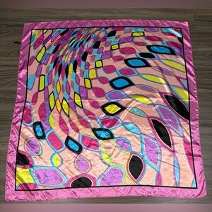 MOSI Large Pink Satin Polyester Scarf Psychedelic Diamond Pattern 35.5 x 35"